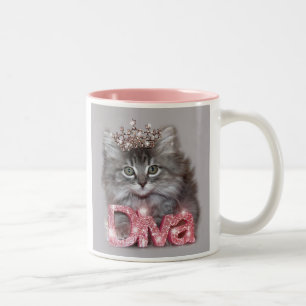"Diva Kitty with Tiara" Expects Service - NOW! Two-Tone Coffee Mug