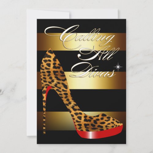 Diva Leopard Stiletto Stripes Surprise Party Invitation