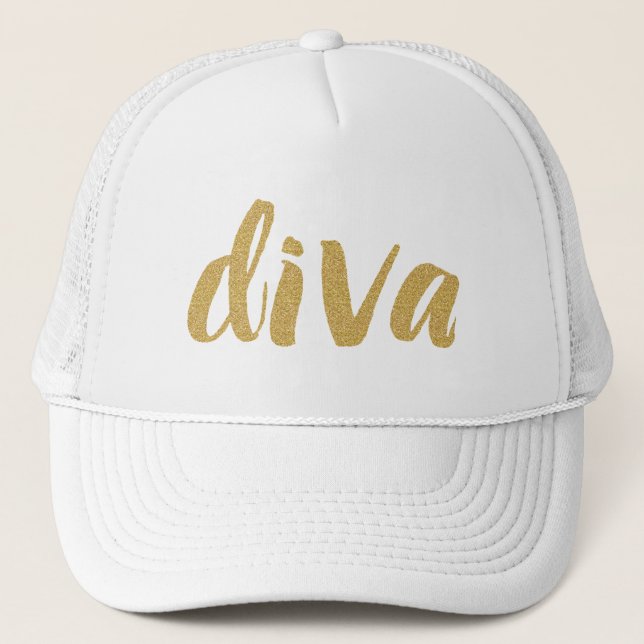 Diva Modern Glitter Text Design Trucker Hat (Front)