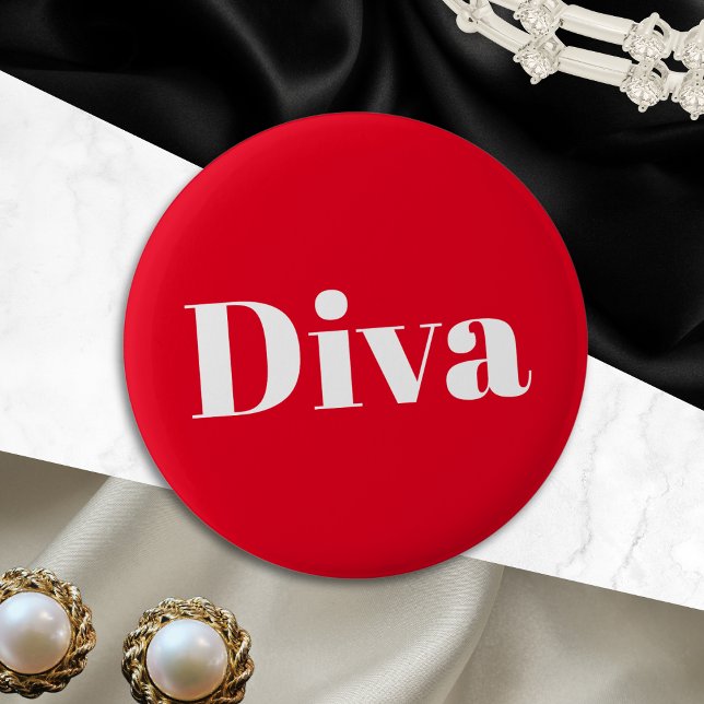 Diva Opera Singer Musician Performer Music Themed Button (A red pin button badge with the word 'Diva' in simple white lettering. An ideal novelty gift)