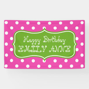 Diva Pink and Green Apple Polka Dot Personalized Banner