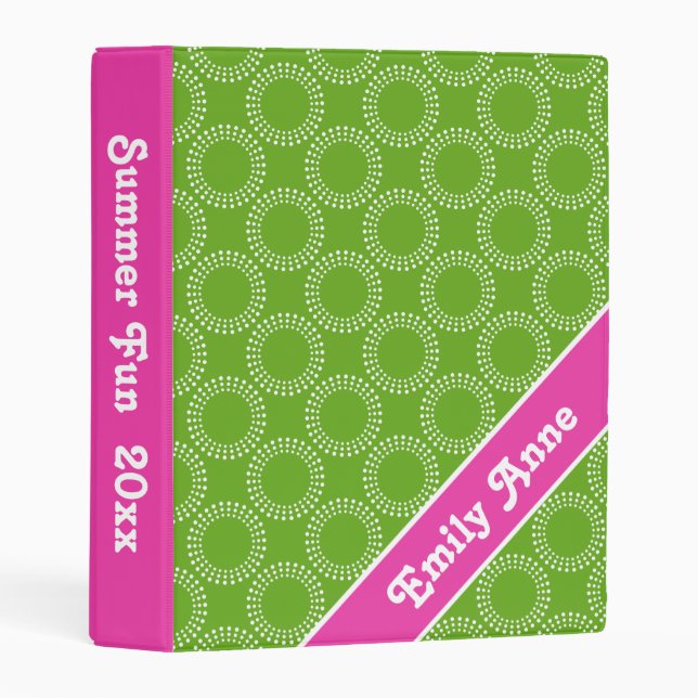 Diva Pink and Green Apple Polka Dot Rings Mini Binder (Front/Spine)