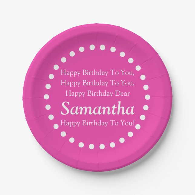 Diva Pink and White Happy Birthday Song Name Paper Plates (Front)