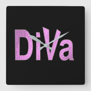 Diva Pink Design Square Wall Clock