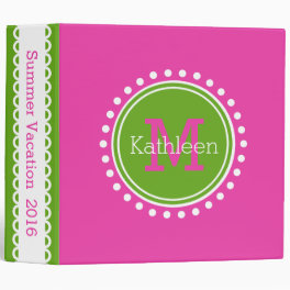 Diva Pink Green Apple Personalized Monogram 3 Ring Binder