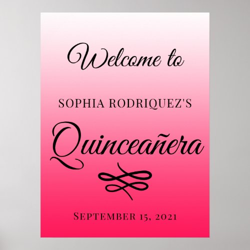 Diva Pink Quinceaera 15th Birthday Welcome Poster