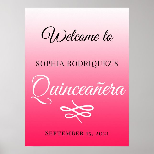 Diva Pink Quinceañera 15th Birthday Welcome Poster (Front)