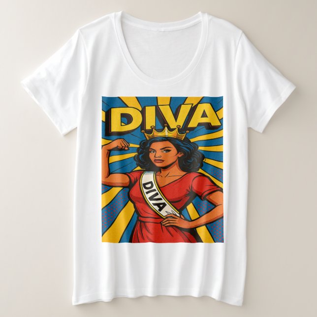 Diva Pop-Up Queen Plus Size T-Shirt (Design Front)