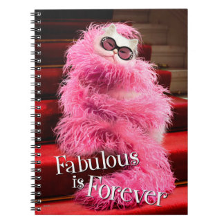 Diva White Cat Wrapped in Pink Boa on Red Carpet Spiral Notebook
