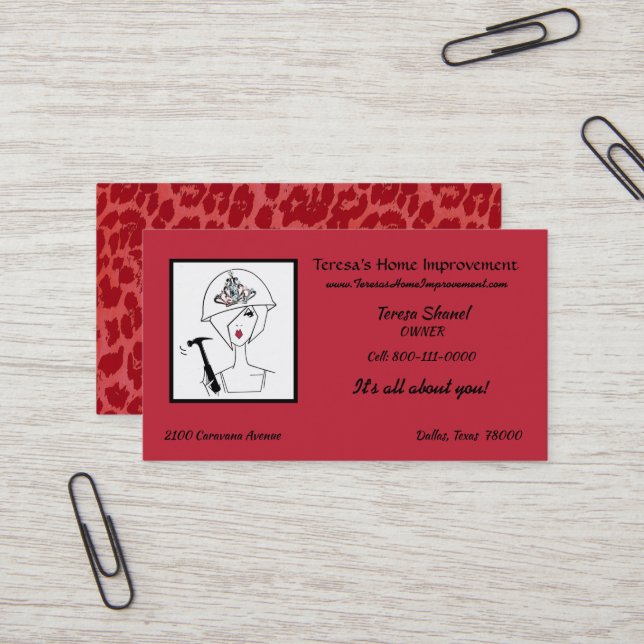 "Diva With Tiara Hard Hat" Business Card (Front/Back In Situ)