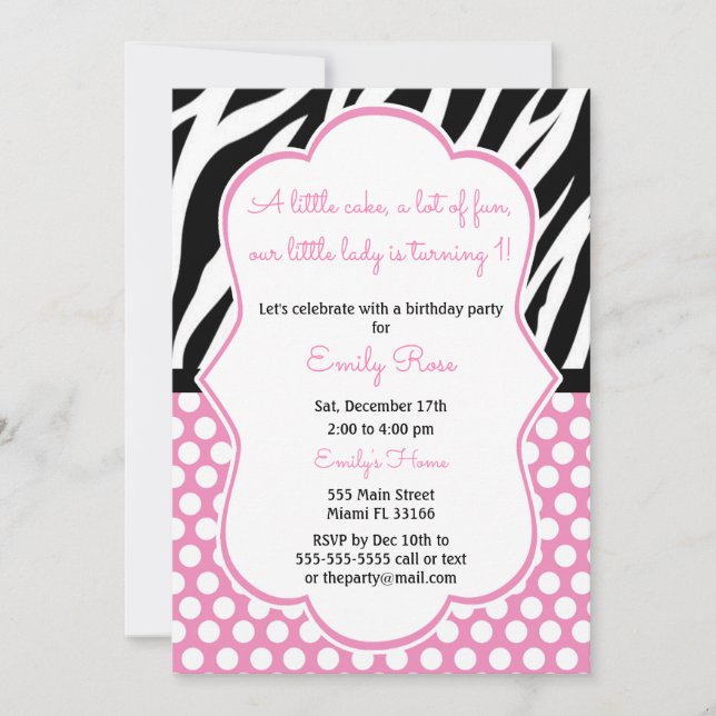 Diva Zebra Pink Girl Birthday Invitation (Front)