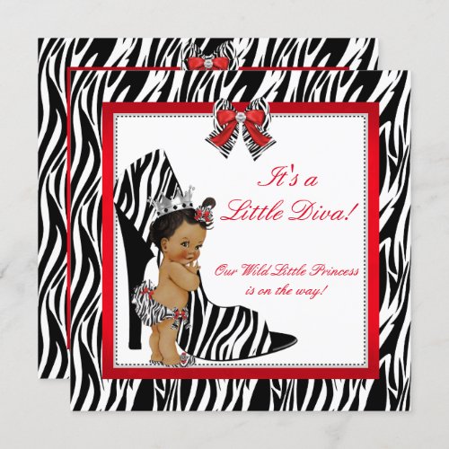 Diva Zebra Princess Girl Baby Shower Ethnic Invitation