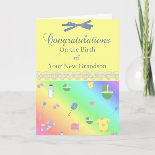 Congratulations New Grandson Greeting Card With Boy Baby Blocks Card