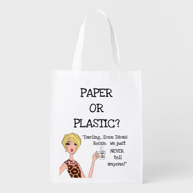 Divas Do Recycle! Grocery Bag (Front)