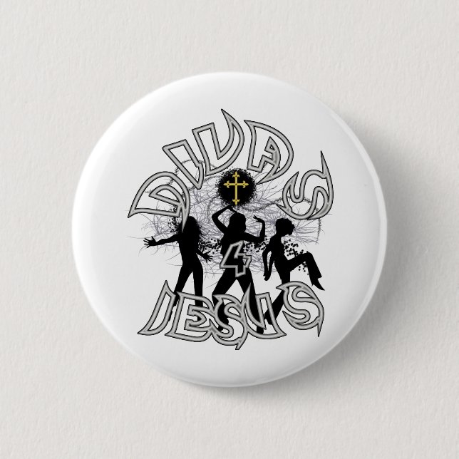 Divas for jesus black and white pinback button (Front)