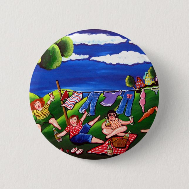 Divas Laundry Day Wine Fun Folk Art Button (Front)