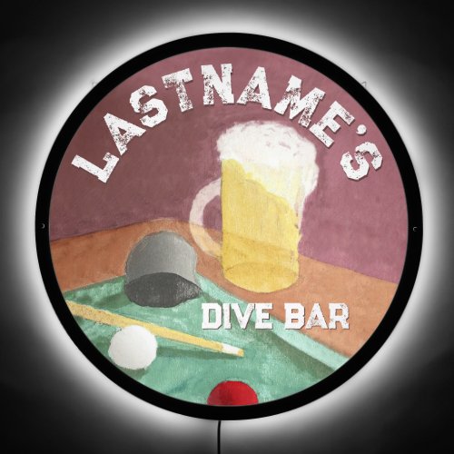 Dive Bar and Pool Table Custom LED Sign