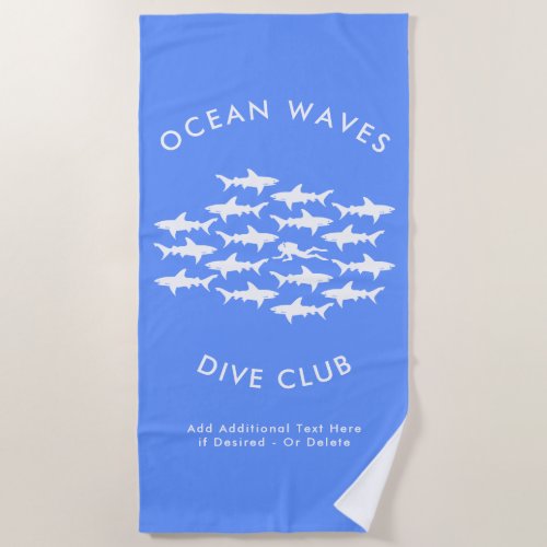 Dive Club Custom Scuba Diver and Sharks Beach Towel