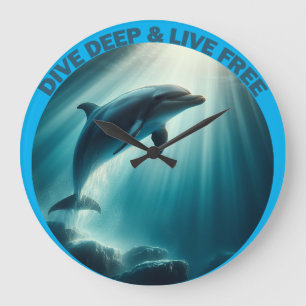 Dive Deep Live Free Dolphin Large Clock