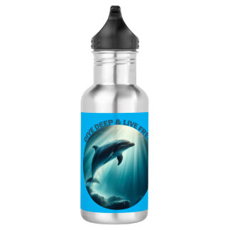 Dive Deep Live Free Dolphin Stainless Steel Water Bottle