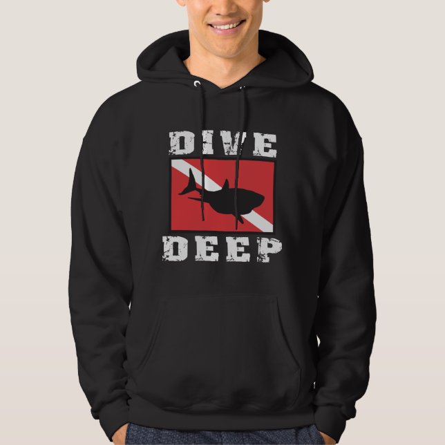Dive Deep Shark SCUBA Flag Hooded Sweatshirt (Front)