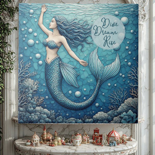 Dive Dream Rise Ocean Mermaid Swimmer Empowerment  Ceramic Tile