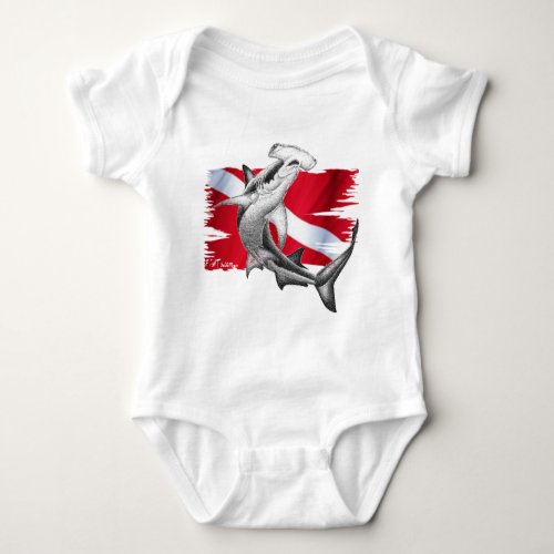 Dive flag with hammerhead shark_diver down baby bodysuit