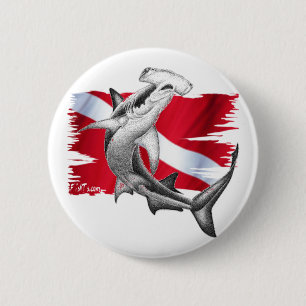 Dive flag with hammerhead shark-diver down button