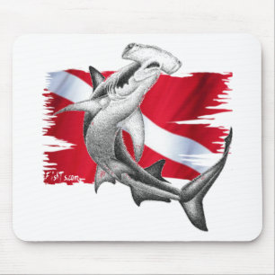 Dive flag with hammerhead shark-diver down mouse pad