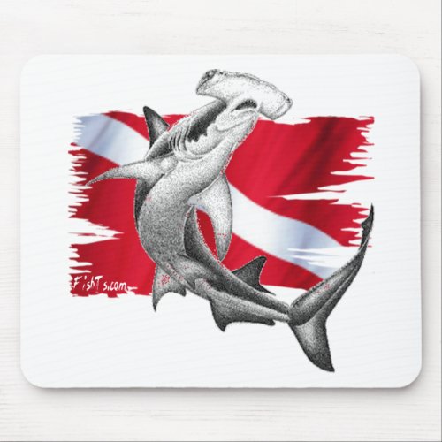 Dive flag with hammerhead shark_diver down mouse pad