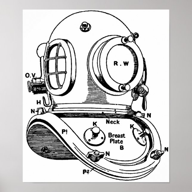 Dive Helmet Illustration Poster (Front)