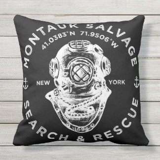 Dive Helmet Montauk Salvage Company Throw Pillow