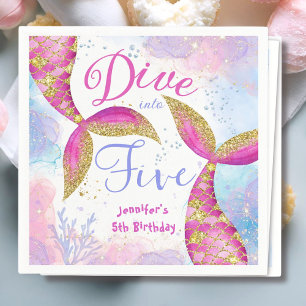 Dive in Five Girls Pink 5th Birthday Paper Napkins