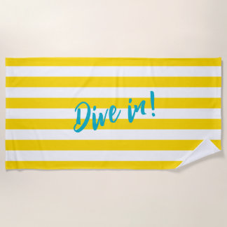 Dive In Fun Yellow and White Striped Pool Party Beach Towel