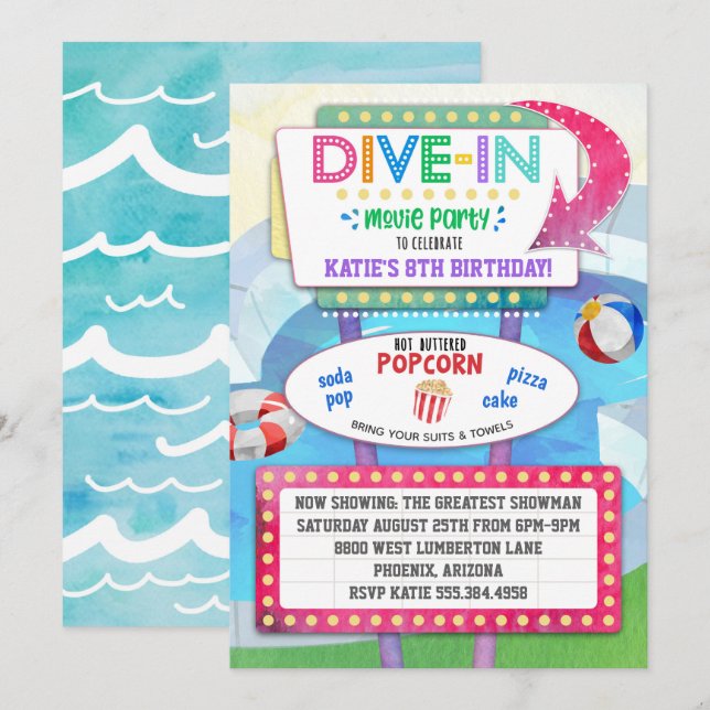 Dive In Movie Birthday Party Invitation (Front/Back)