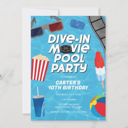 Dive In Movie Pool Party Birthday Invitation
