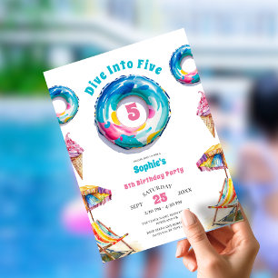 Dive In To Five Summer 5th Birthday Party Invitation