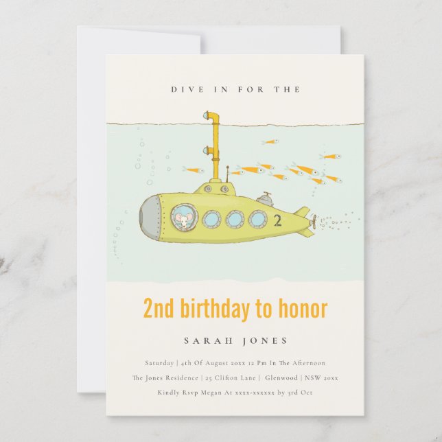 Dive In Undersea Submarine Any Age Birthday Invite (Front)