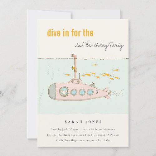 Dive In Undersea Submarine Any Age Birthday Invite