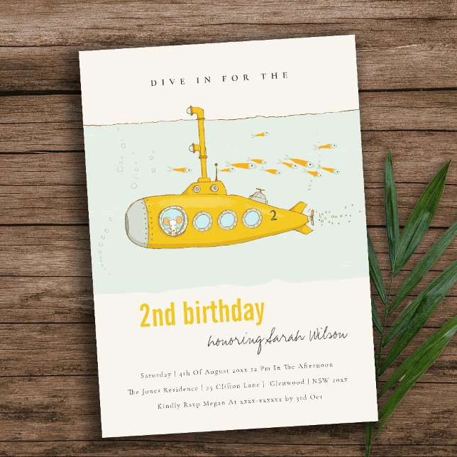 Dive In Undersea Submarine Yellow Any Age Birthday Invitation (Creator Uploaded)