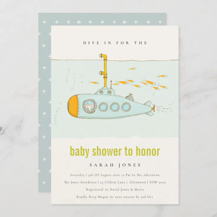 Dive In Underwater Submarine Baby Shower Invite Zazzle