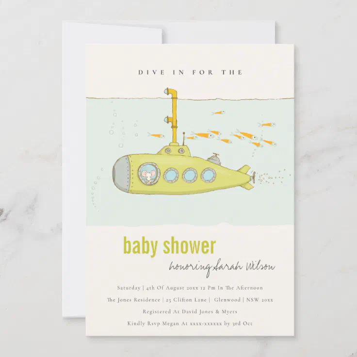 Dive In Underwater Submarine Baby Shower Invite Zazzle