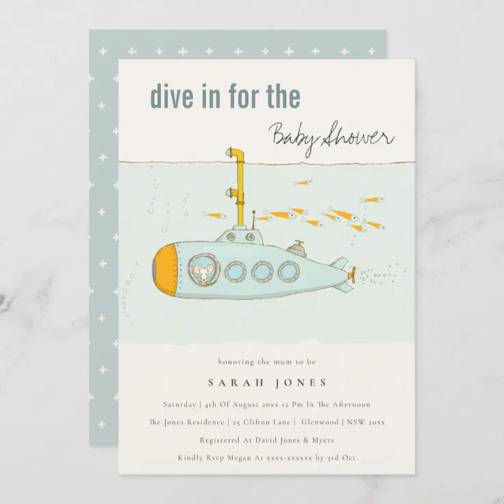 Dive In Underwater Submarine Baby Shower Invite Zazzle