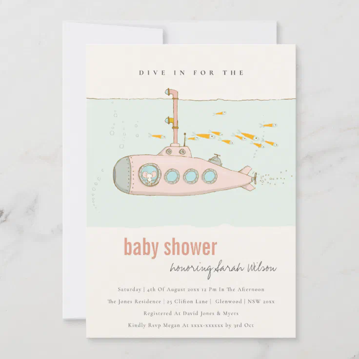 Dive In Underwater Submarine Baby Shower Invite Zazzle