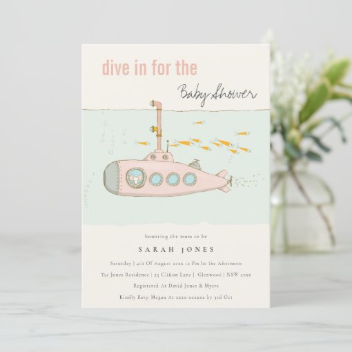 Dive In Underwater Submarine Baby Shower Invite Zazzle