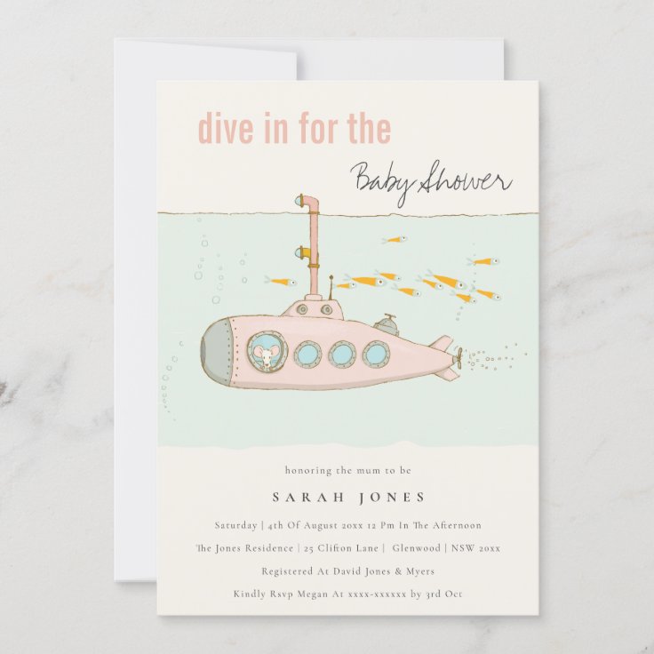 Dive In Underwater Submarine Baby Shower Invite Zazzle
