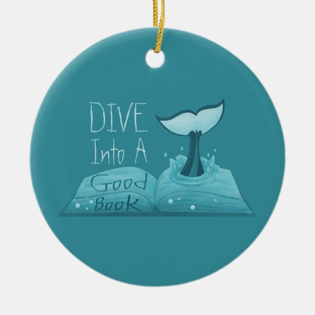 Dive into a Good Book Ceramic Ornament (Front)