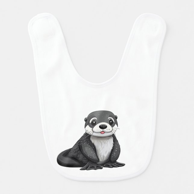 🌊 Dive into Cuteness! 🌊 Adorable Sea Otter  Baby Bib (Front)
