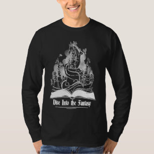 Dive Into Fantasy Reading Reader Dragon Book Retro T-Shirt