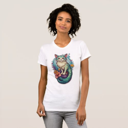 Dive into Fantasy with Mermaid Cat Magic on T_Shir T_Shirt